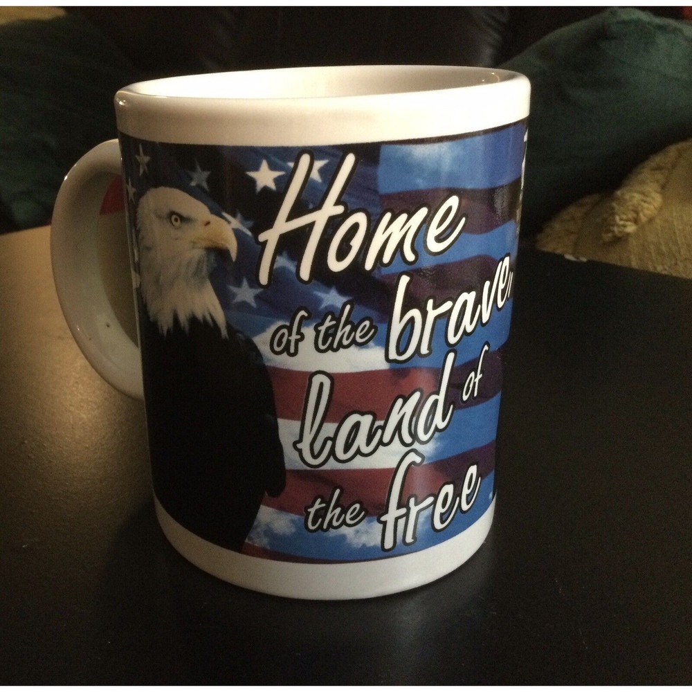 Home Of The Brave Land Of The Free Ceramic Mug  Coffee Cup 8 Oz